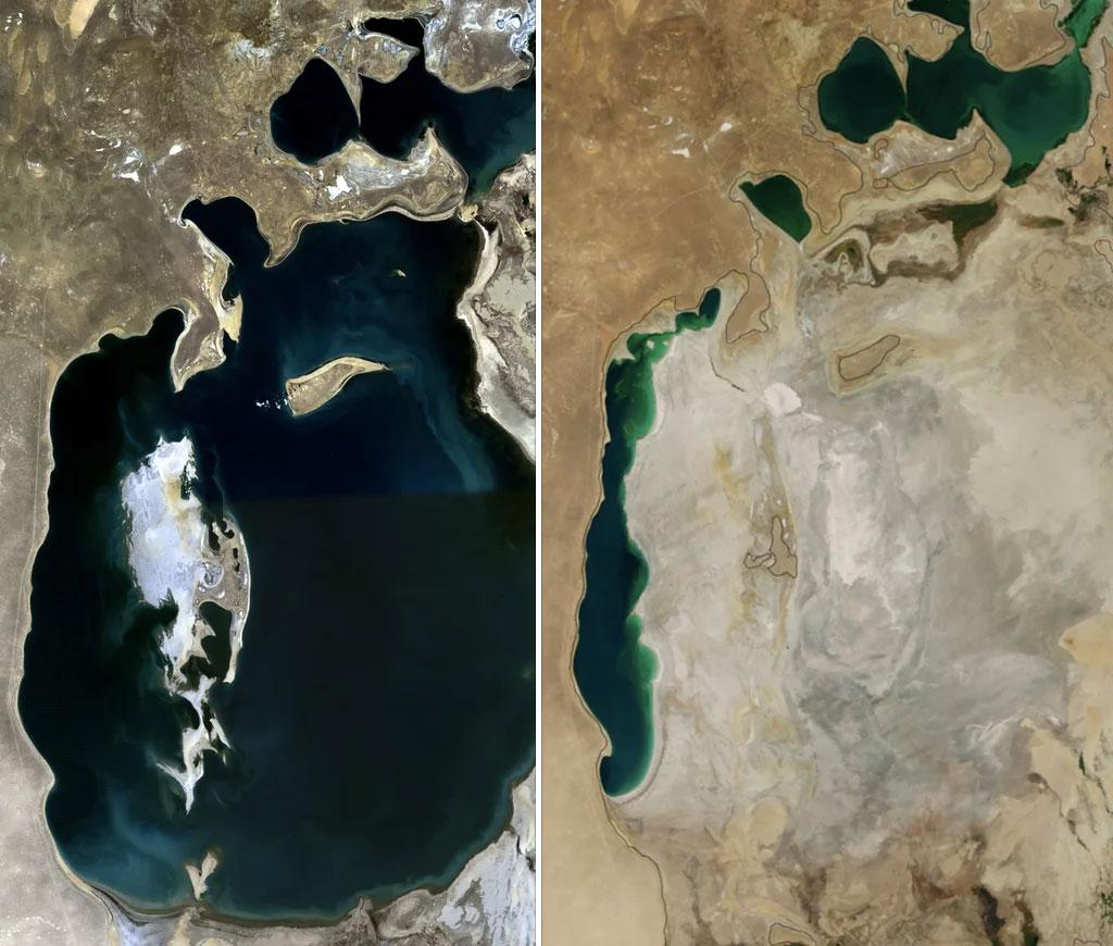 Аральское море до и после высыхания, фото