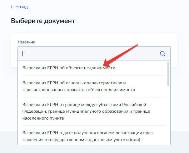 Как заказать расширенную выписку из ЕГРН - Выбираем «Выписка из ЕГРН об объекте недвижимости»