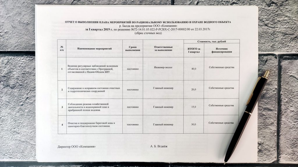 Отчет о выполнении плана мероприятий по рациональному использованию и охране водного объекта