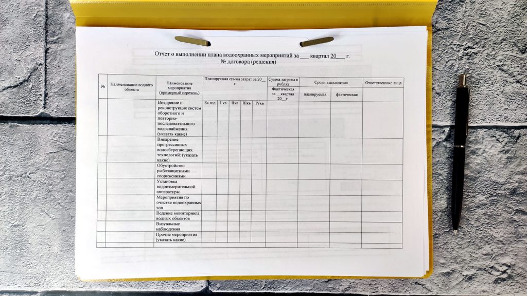 Отчетность о выполнении плана водоохранных мероприятий перед Департаментом
