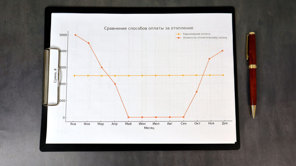 Сравнение способов оплаты за отопление по графику: равномерно и по сезонам